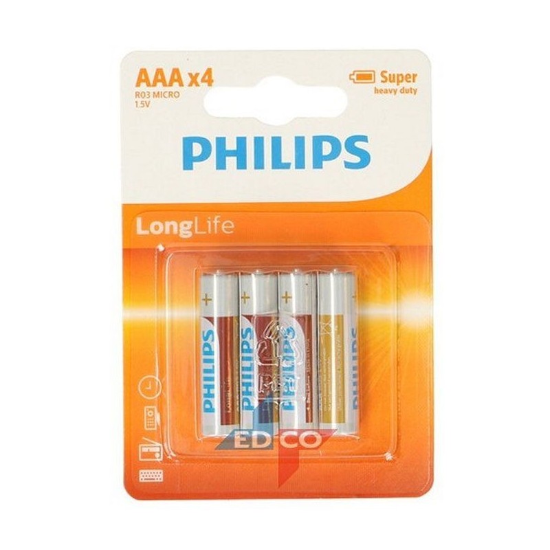 4 stk. AAA PHILIPS Longlife Batterier Også Kaldet R3