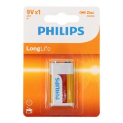 1 stk. 9V PHILIPS Longlife Batteri Også Kaldet 6F22