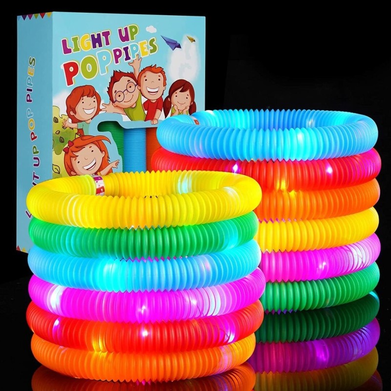 6 stk. Magic Fidget Pop Tube Med LED Lys 18 cm